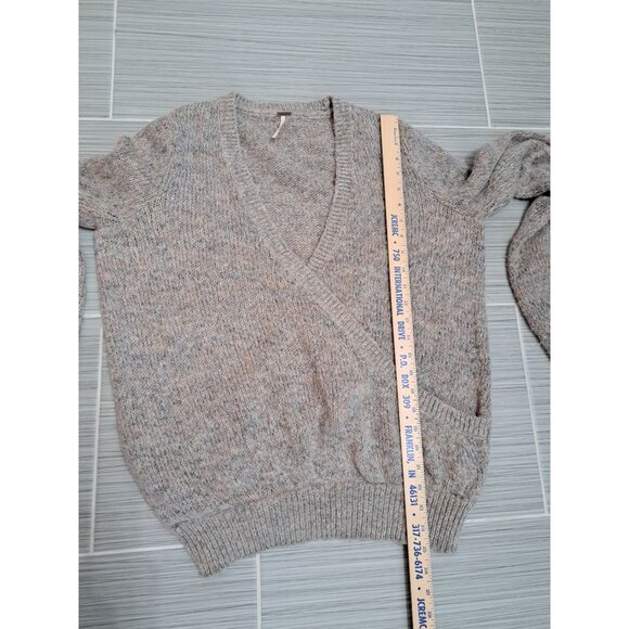Free People Womens Wrap Knit Sweater Small Beige Bell Sleeve - Picture 7 of 9